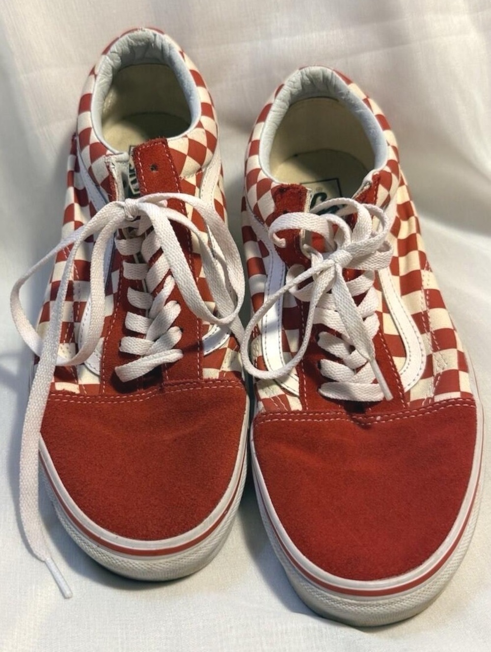 Vans Old Skool Checkerboard Sneakers Red White Suede Canvas Men’s Size 10